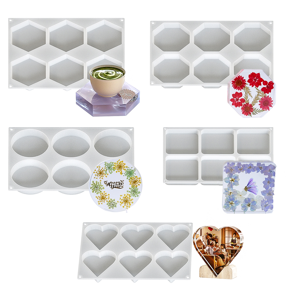 Silicone Mold Tray - 6 Holes Coaster Silicone Mold DIY