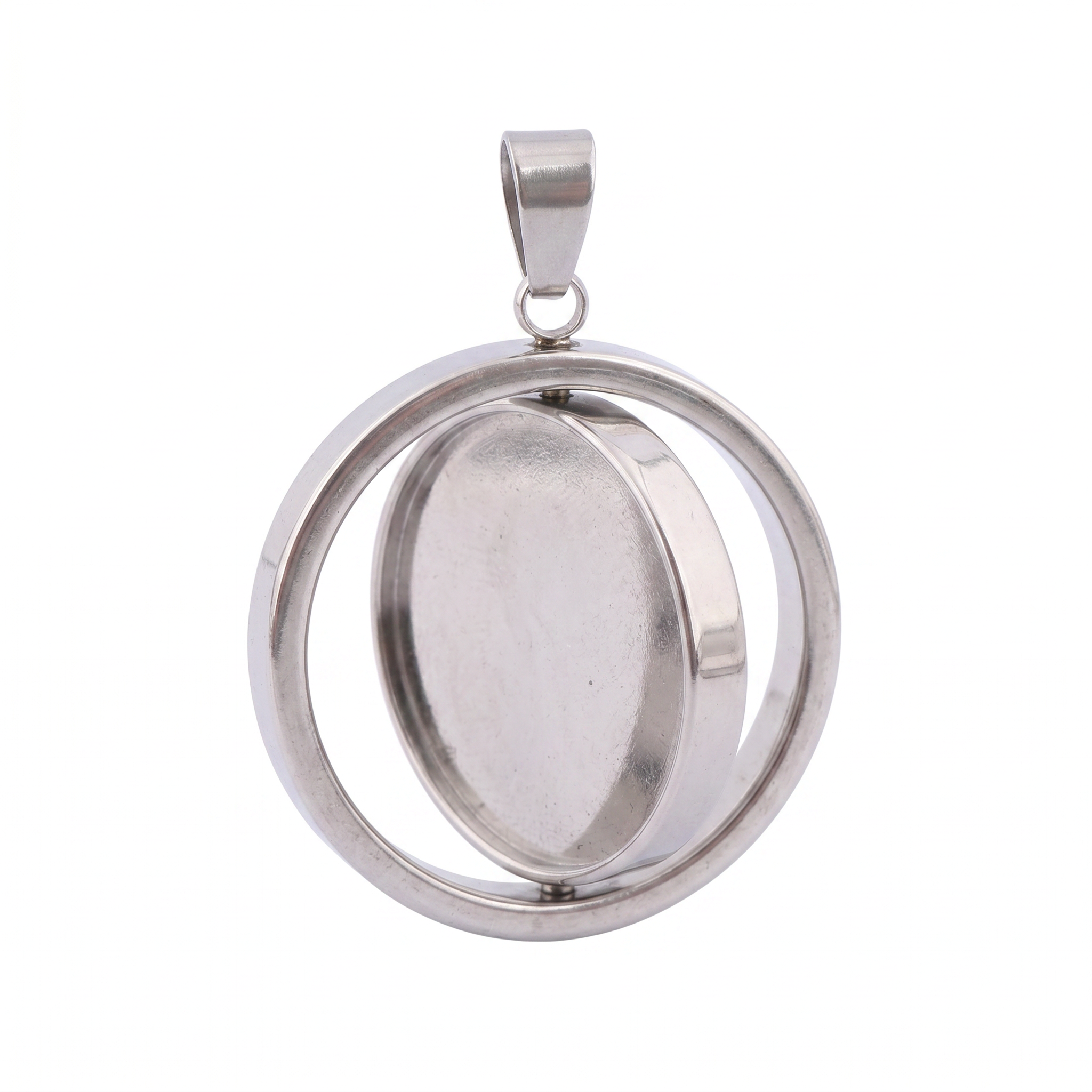 Bezels Set Pendant - 3pcs Stainless Steel Rotatable Round Pendant