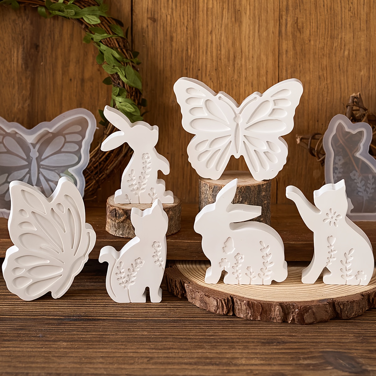 Resin Craft Ideas - 6pcs - 3D Rabbit and Kitten