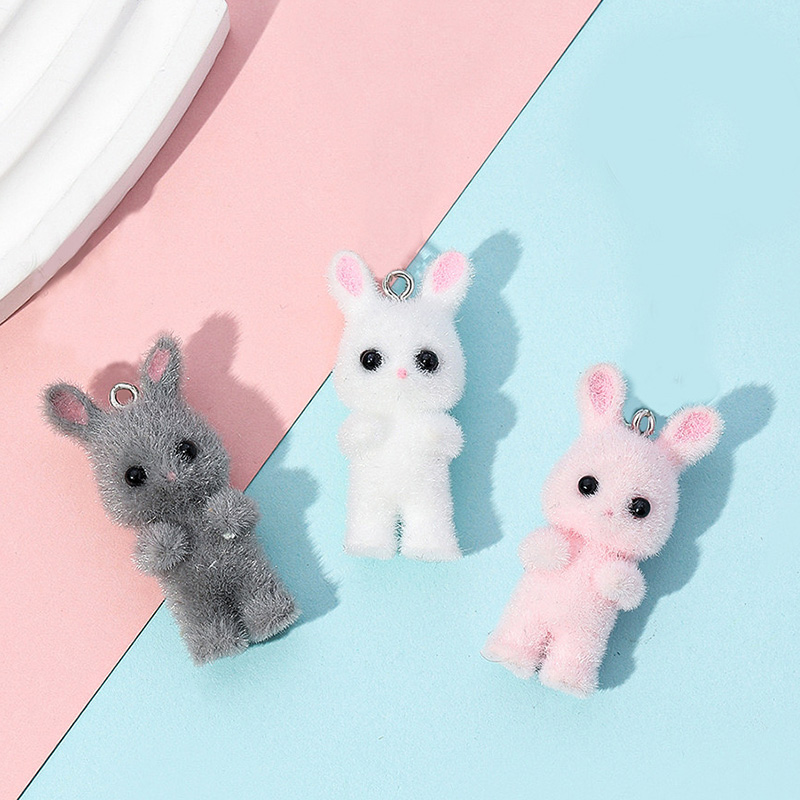 5pcs/lot Cute Flocking Rabbit  - Resin Craft Projects 리뷰 및 가격